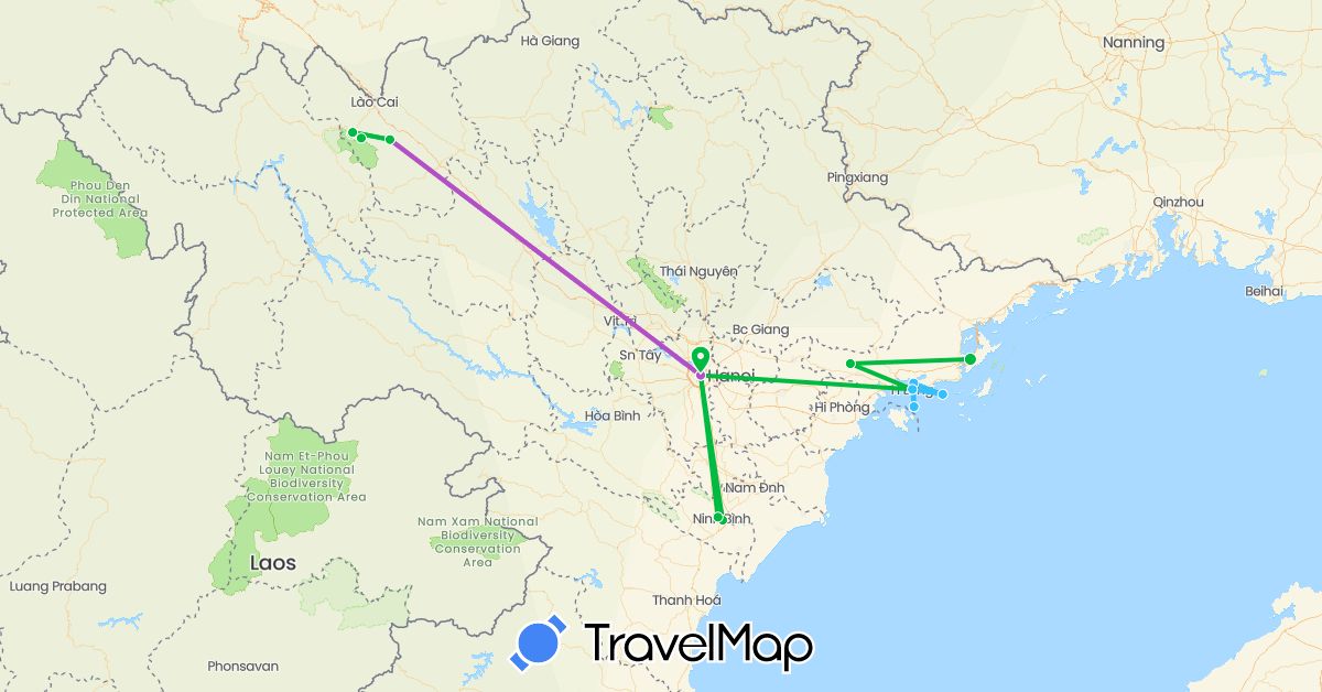 TravelMap itinerary: bus, train, boat in Vietnam (Asia)